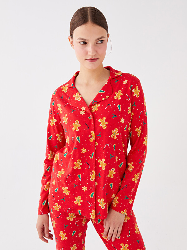 LCW DREAM Gömlek Yaka Yılbaşı Temalı Uzun Kollu Kadın Pijama Takımı