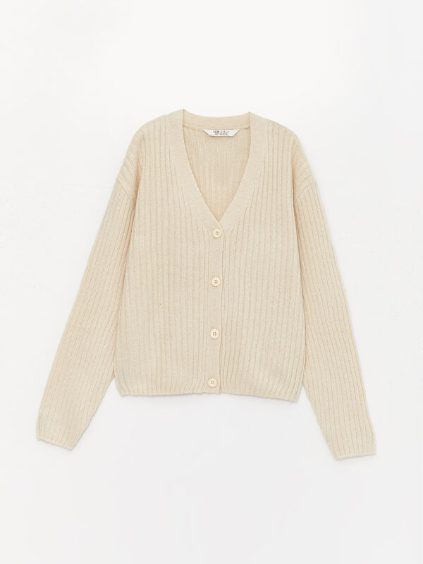 LCW Kids V Neck Long Sleeve Girls Knitwear Cardigan