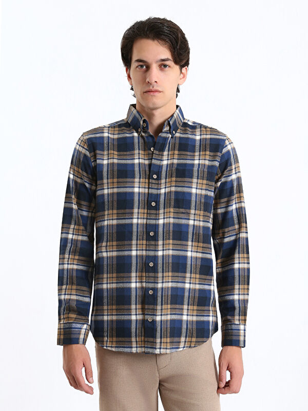 LCWAIKIKI Classic Regular Fit Long Sleeve Plaid Gabardine Men's Shirt