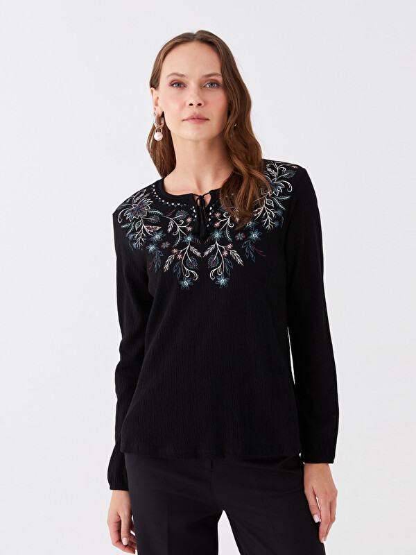 LCW Grace Blouse à Col Lavallière Floral à Manches Longues pour Femmes