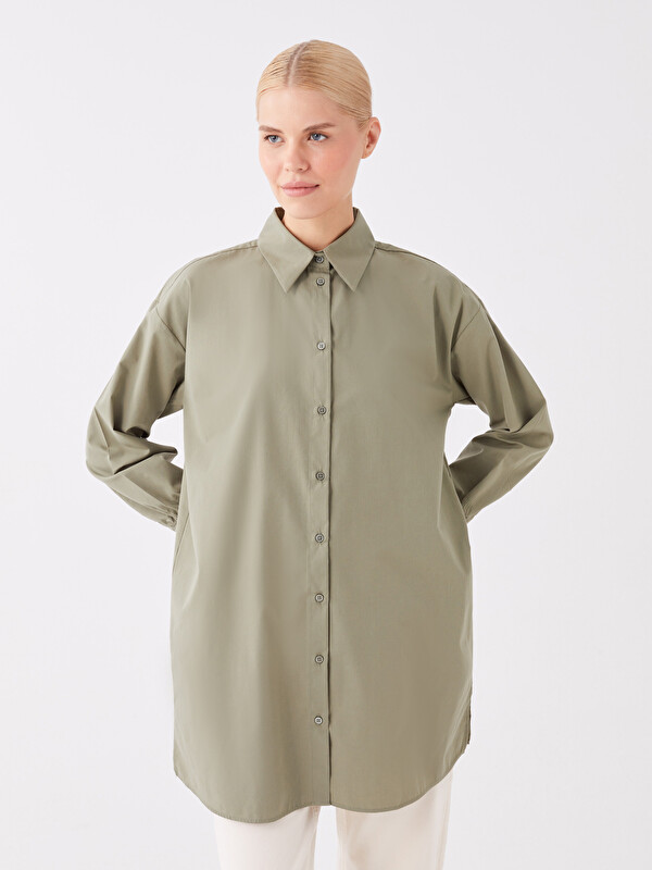 LCW Modest Düz Uzun Kollu Oversize Kadın Gömlek Tunik