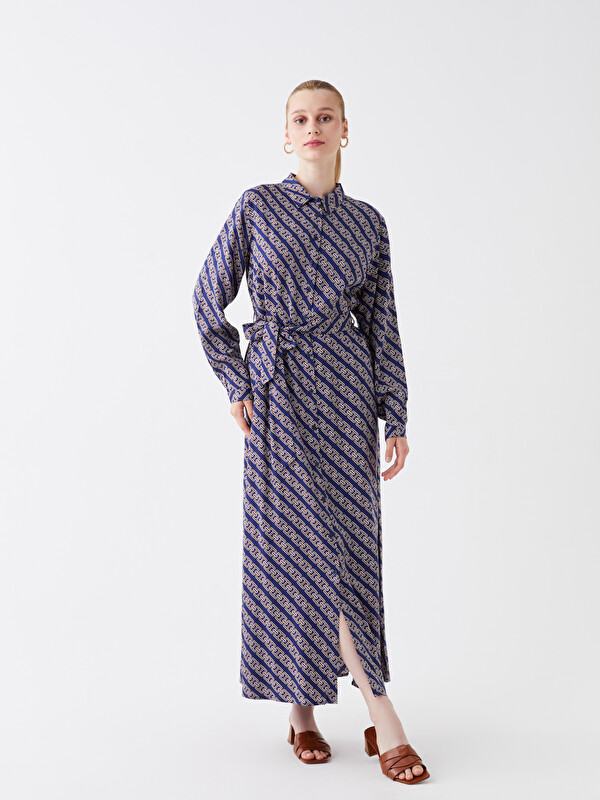 LCW Modest Robe Chemise à Motifs à Manches Longues pour Femmes
