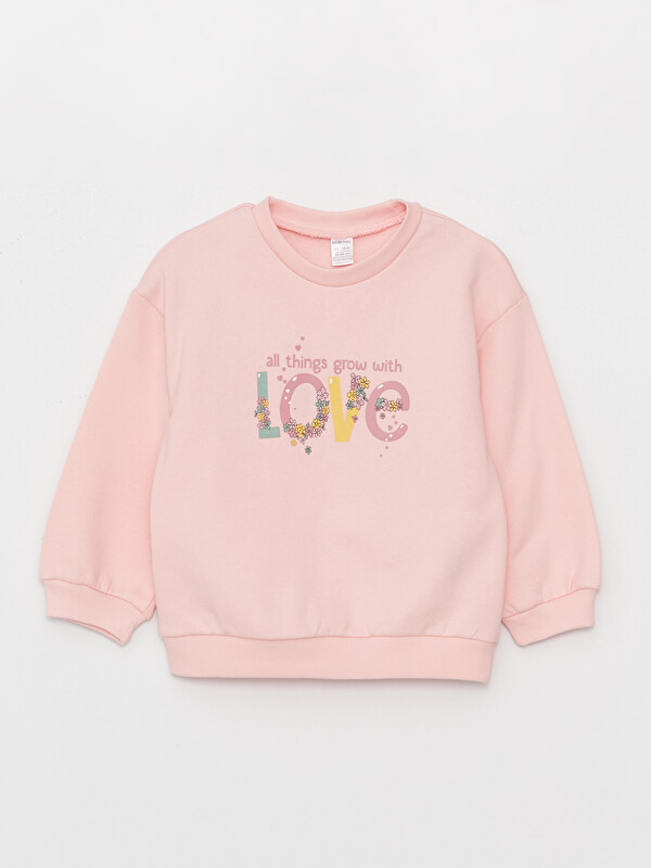 LCW baby Crew Neck Printed Long Sleeve Girls' Sweatshirt