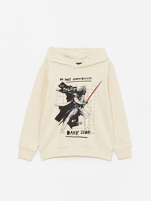 LCW Kids Bej Kapüşonlu Star Wars Baskılı Erkek Çocuk Sweatshirt