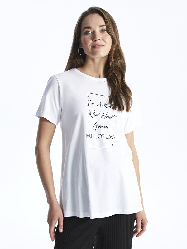 LCWAIKIKI Maternity Crew Neck Printed Short Sleeve Maternity T-Shirt