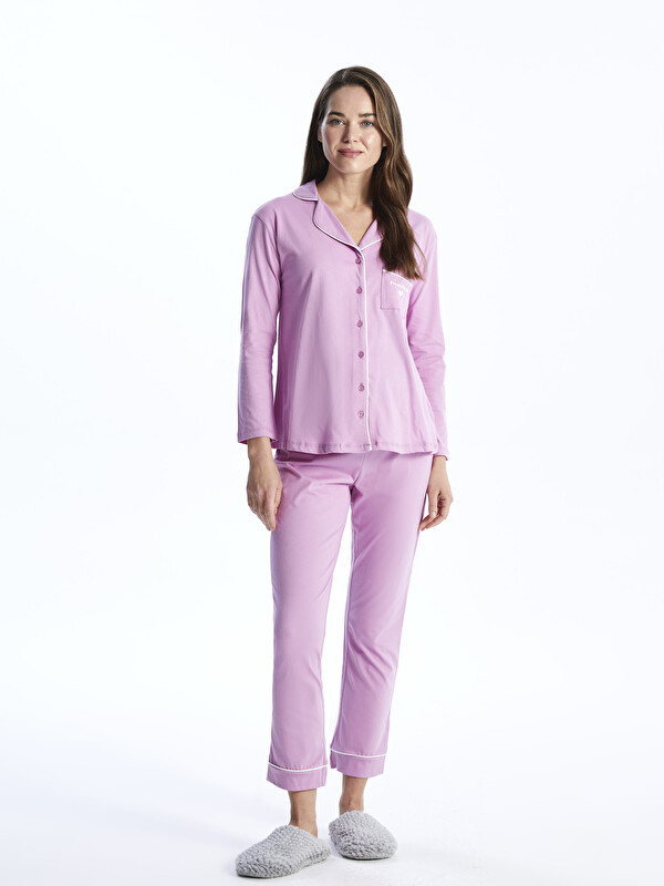 LCW DREAM Gömlek Yaka Baskılı Uzun Kollu Hamile Pijama Takımı