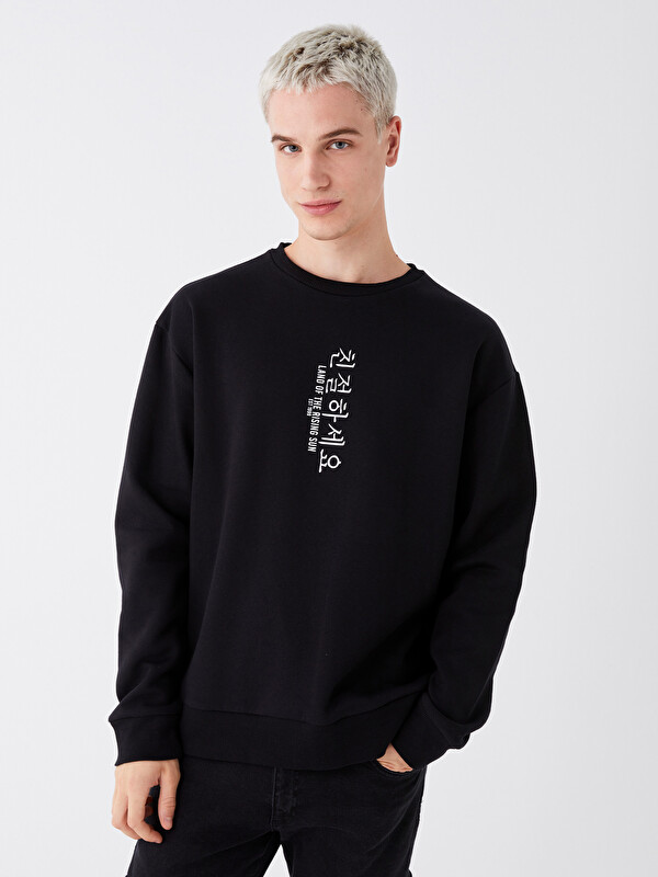 XSIDE Bisiklet Yaka Baskılı Erkek Kalın Sweatshirt