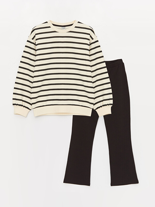 LCW Kids Crew Neck Striped Girl's Sweatshirt and Tights