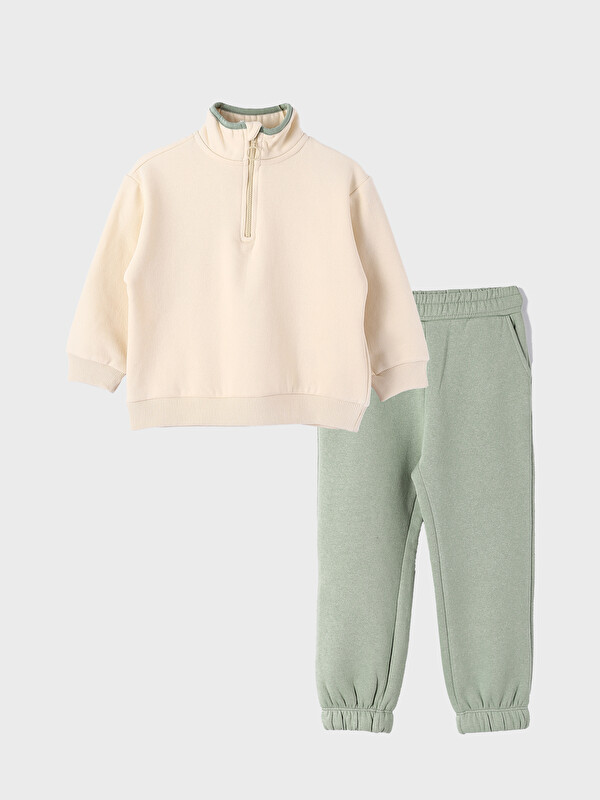 LCW Kids Mock Neck Basic Long Sleeve Girls' Sweatshirt and Sweatpants Set