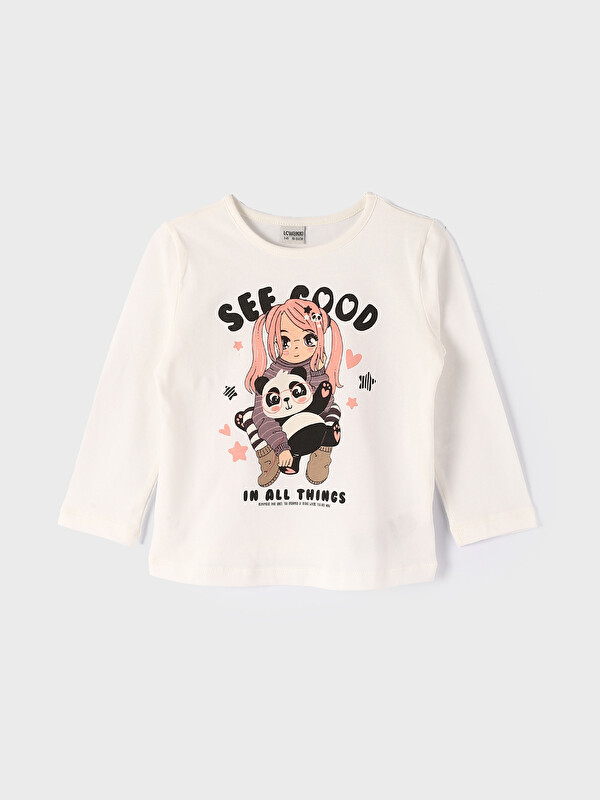 LCW Kids Crew Neck Printed Long Sleeve Girls' T-Shirt