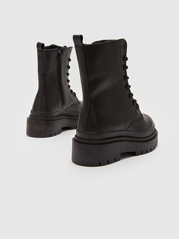 Deri Görünümlü Kadın Kar Botu - Görsel 6