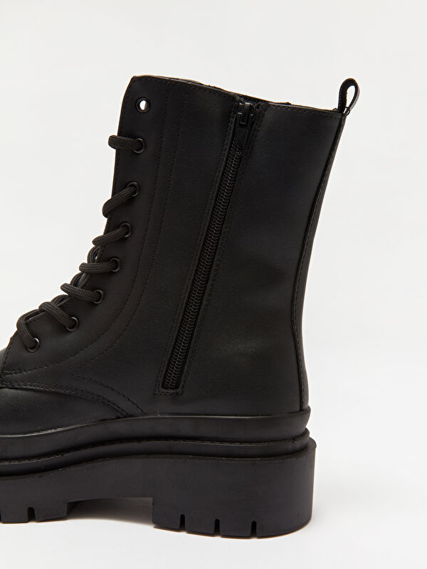 Deri Görünümlü Kadın Kar Botu - Görsel 7