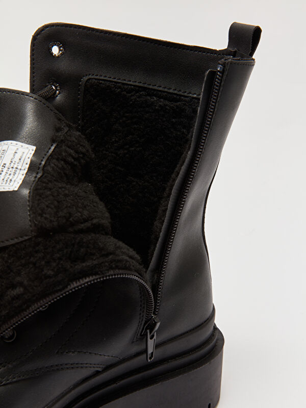 Deri Görünümlü Kadın Kar Botu - Görsel 8