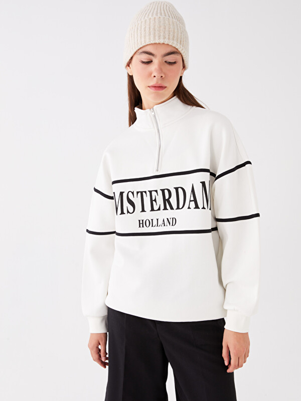 XSIDE Stand Collar Printed Women's Thick Sweatshirt