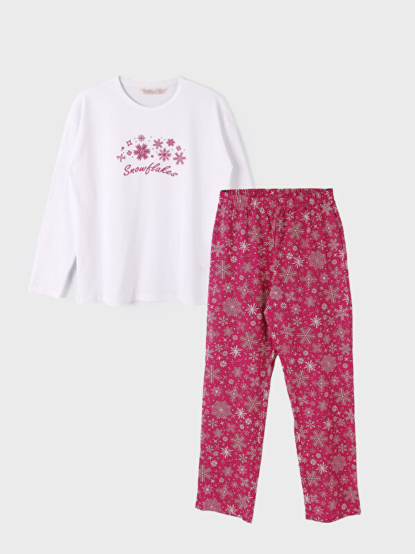 LCW DREAM Crew Neck Printed Long Sleeve Women's Pyjama Set
