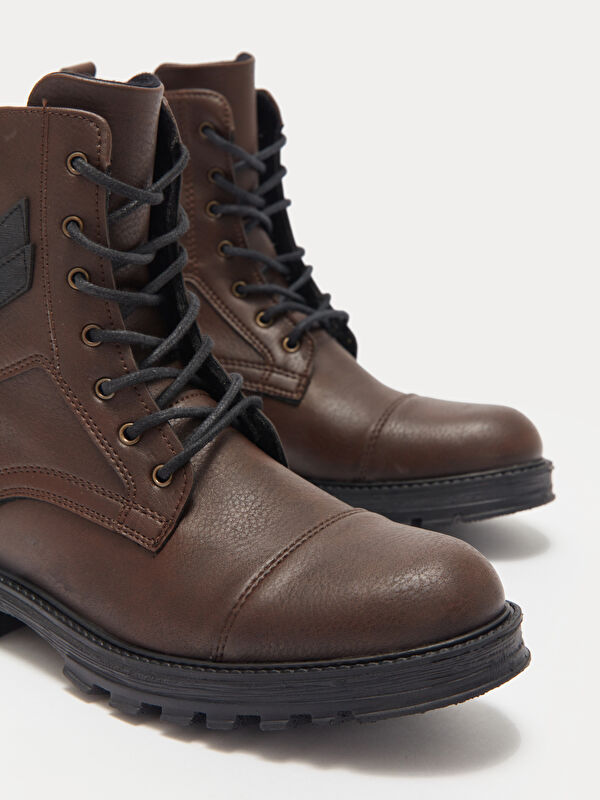 Bağcık ve Fermuarlı Deri Görünümlü Erkek Bot - Görsel 4