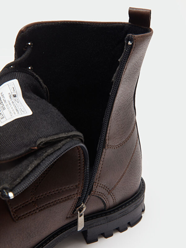 Bağcık ve Fermuarlı Deri Görünümlü Erkek Bot - Görsel 7