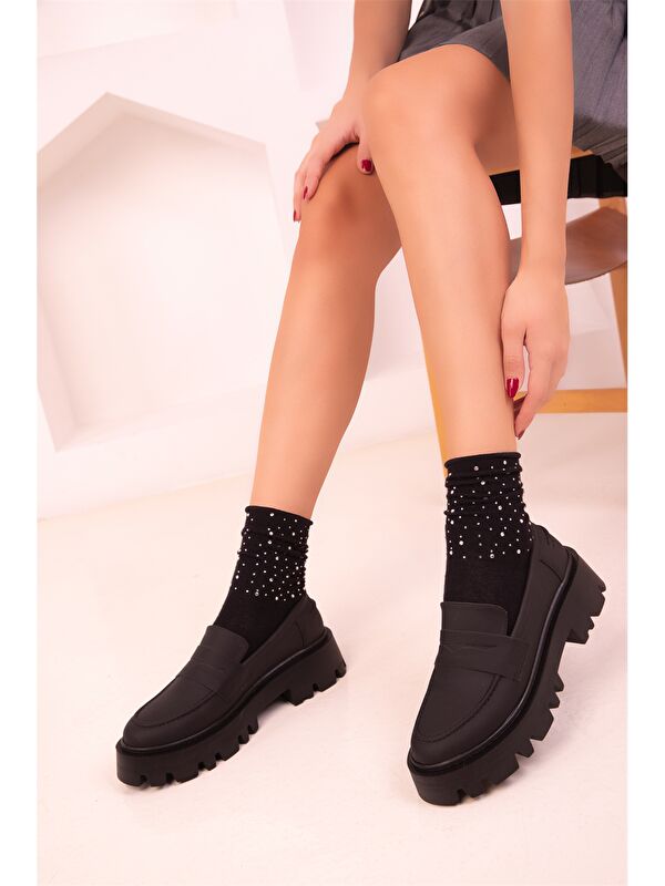 Deri Görünümlü Kadın Loafer Ayakkabı - Görsel 3