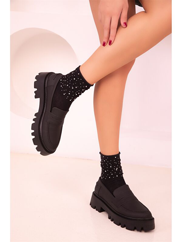 Deri Görünümlü Kadın Loafer Ayakkabı - Görsel 5