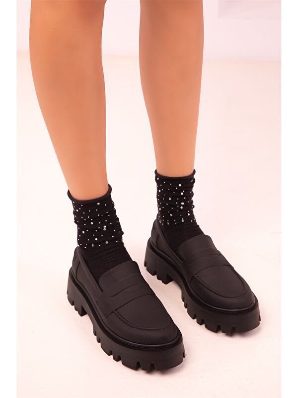 Deri Görünümlü Kadın Loafer Ayakkabı - Görsel 6