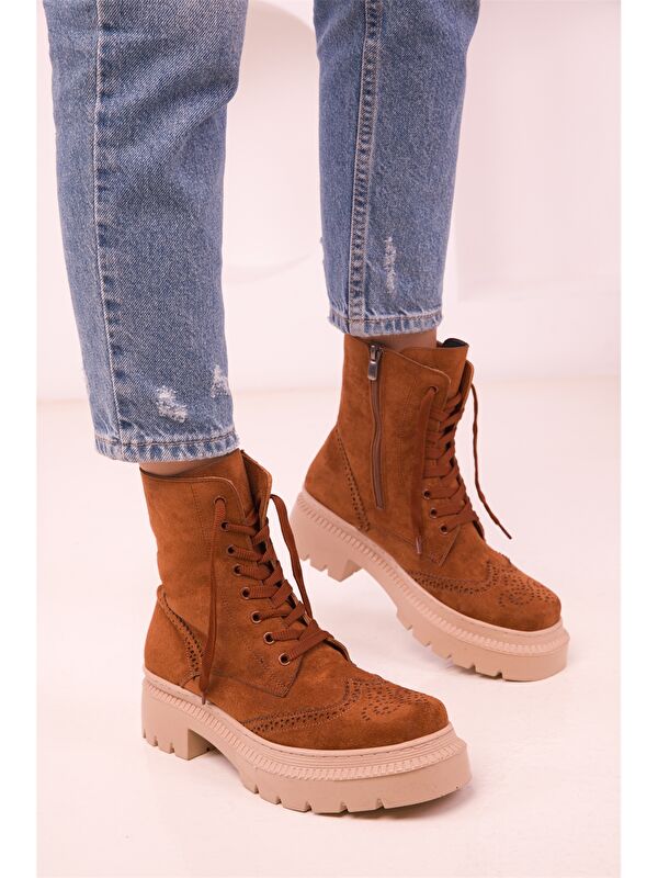 Süet Görünümlü Fermuarlı Kadın Bot - Görsel 4