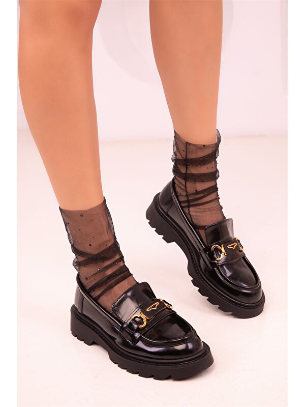 Rugan Deri Görünümlü Aplike Detaylı Kadın Loafer Ayakkabı - Görsel 4