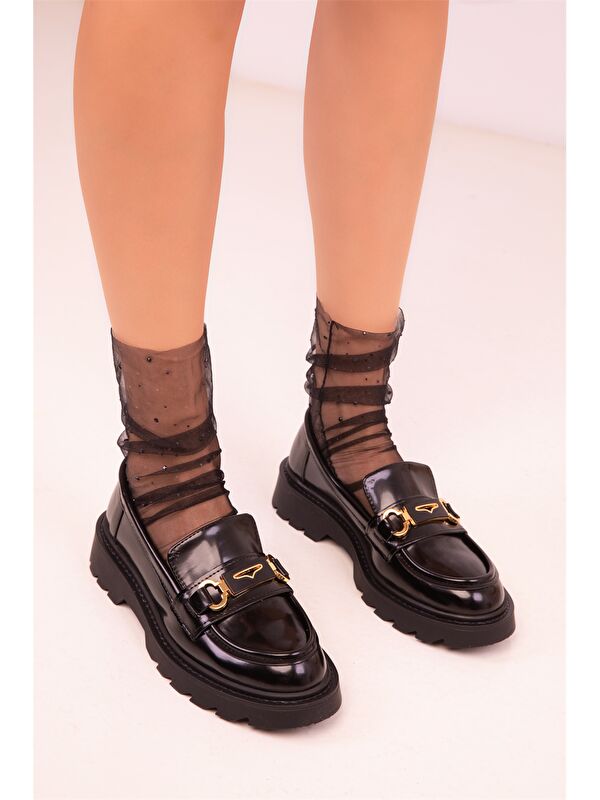 Rugan Deri Görünümlü Aplike Detaylı Kadın Loafer Ayakkabı - Görsel 5