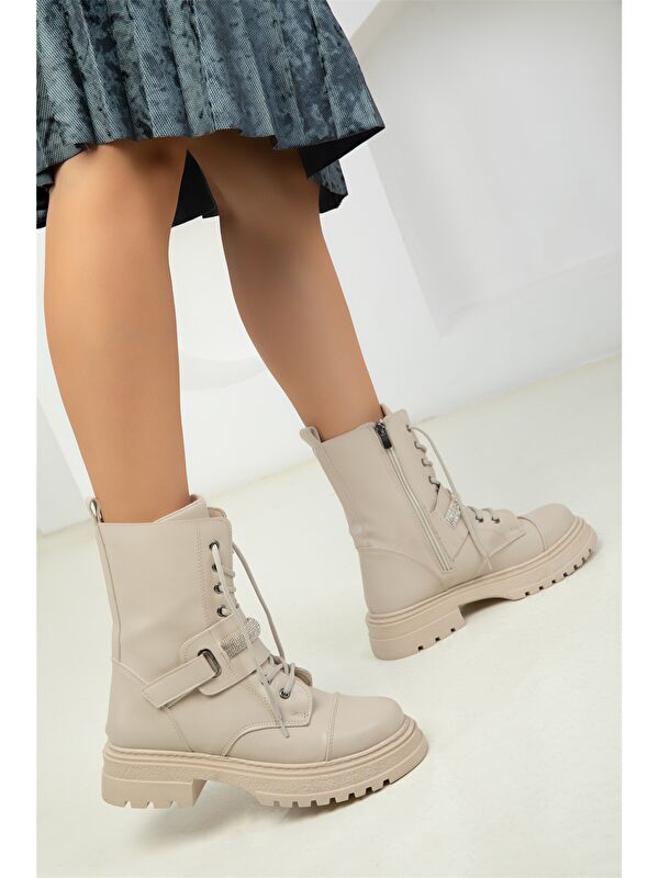 Deri Görünümlü Fermuarlı Kadın Bot - Görsel 4