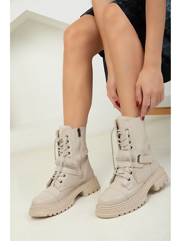 Deri Görünümlü Fermuarlı Kadın Bot - Görsel 5