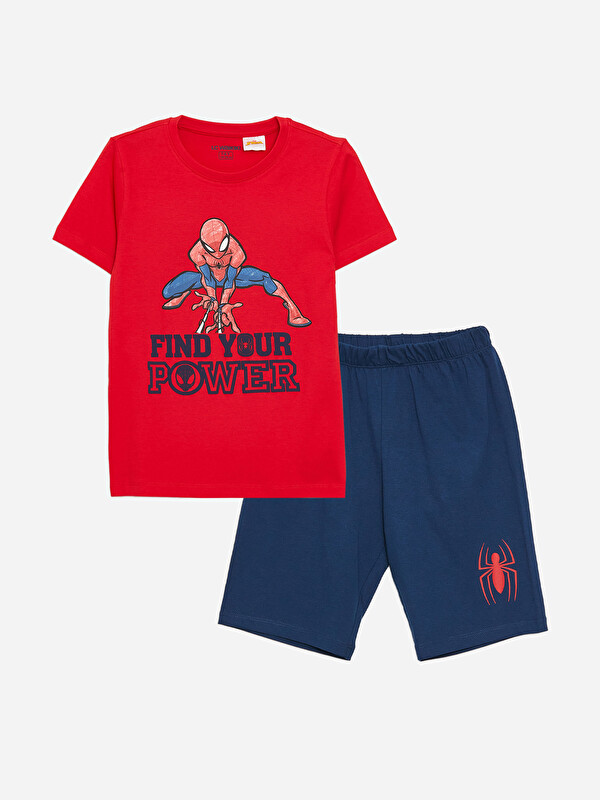LCW Kids Піжамний Комплект для Хлопчиків з Шортами Spider-Man з Принтом та Короткими Рукавами та Круглим Вирізом Горловини