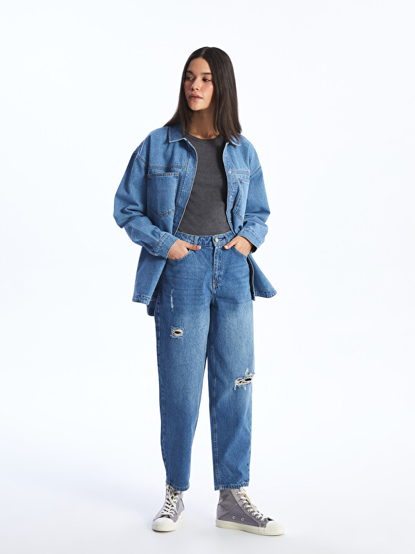 LCW Jeans Boyfriend Yırtık Detaylı Kadın Jean Pantolon - S46396Z8