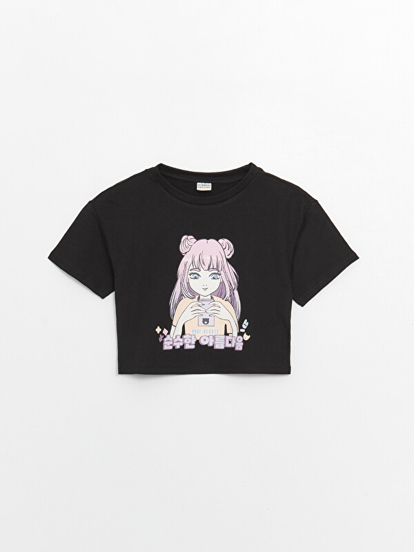 LCW Kids Crew Neck Anime Printed Short Sleeve Girls' T-Shirt