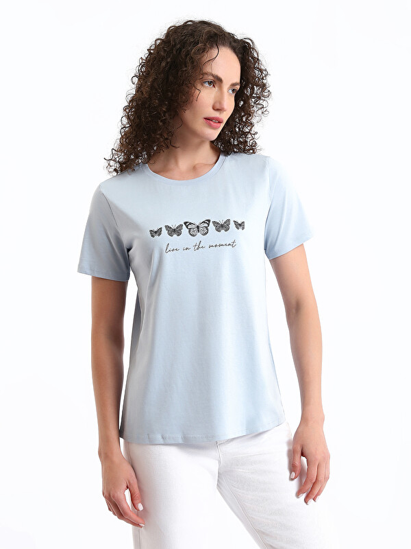 LCW EVERYDAY T-shirt Femme à Manches Courtes Imprimé Col Rond