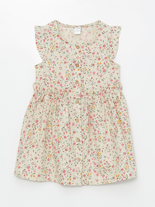 LCW Kids Crew Neck Floral Linen Blend Baby Girls' Dress