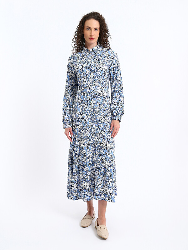 LCW Modest Robe Chemise à Motifs à Manches Longues pour Femmes