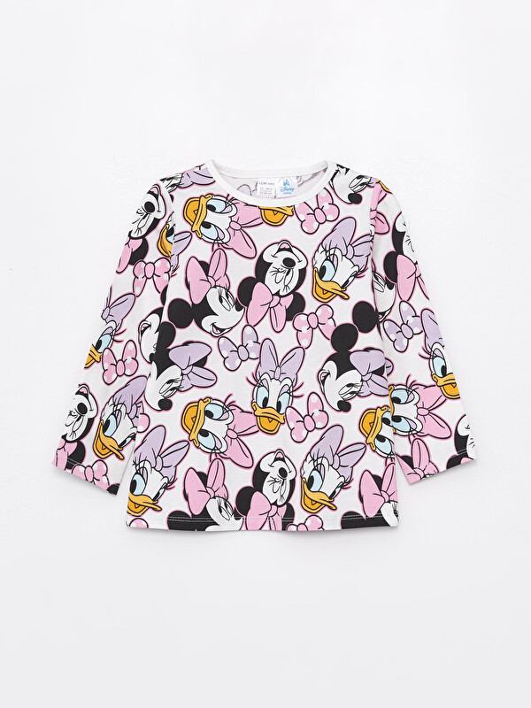 LCW baby Bisiklet Yaka Minnie Mouse Baskılı Kız Bebek Pijama Üst