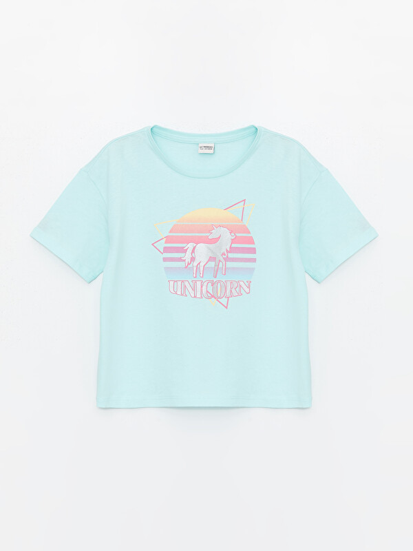 LCW Kids Crew Neck Printed Short Sleeve Girls' T-Shirt