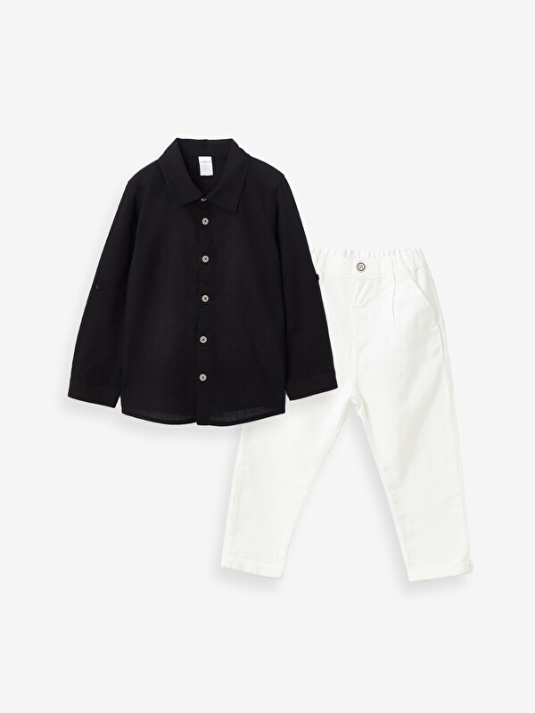 LCW Kids Ensemble Bébé Garçons Basique Chemise et Pantalon Manches Longues Lot de 2