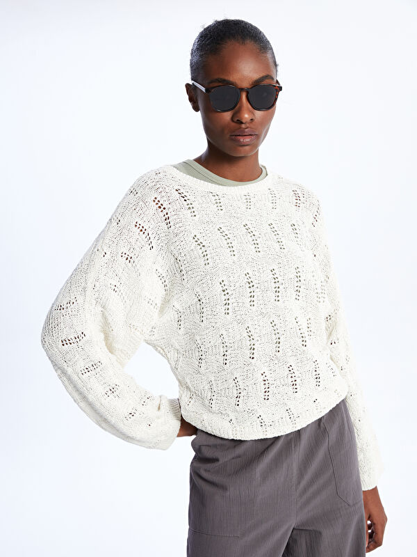 LCW Vision Crew Neck Hole-Knitted Long Sleeve Women's Knitwear Sweater