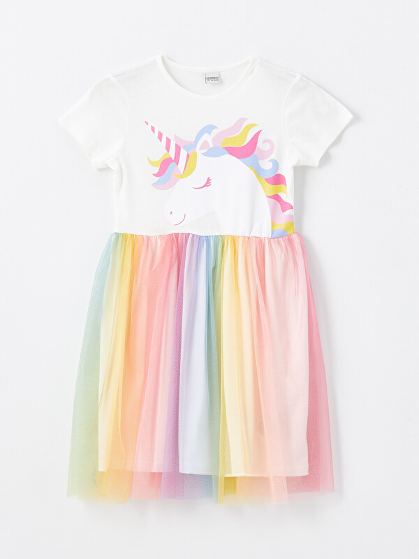 LCW Kids Crew Neck Printed Girls' Dress