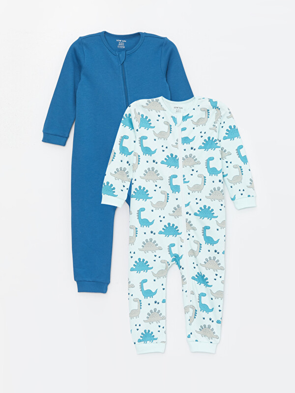 LCW baby Crew Neck Printed Baby Boys' Jumpsuit 2 Pack