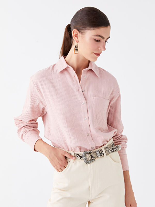 LCW Vision Düz Uzun Kollu Müslin Kadın Gömlek