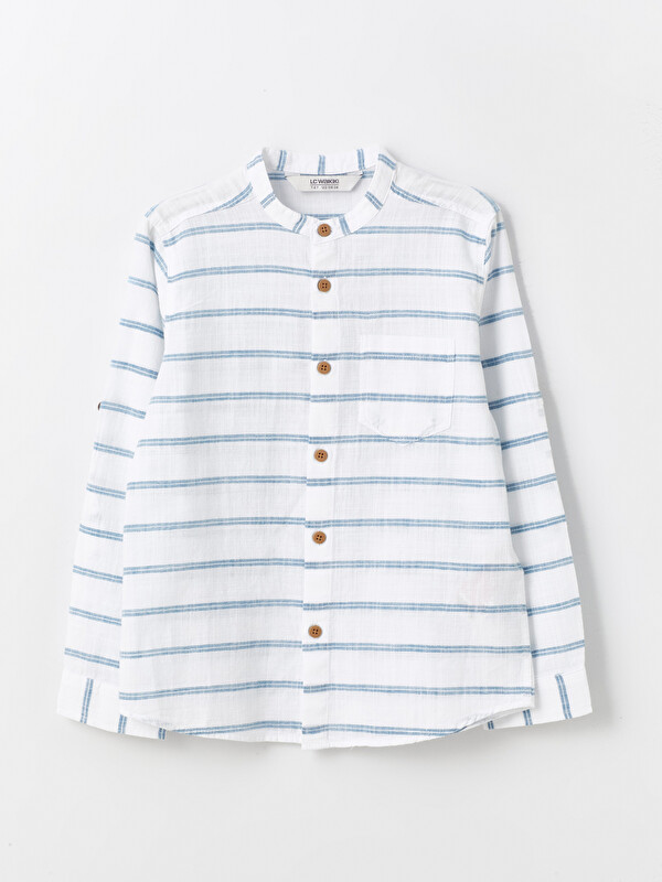 LCW Kids Grandad Collar Striped Long Sleeve Boys' Shirt