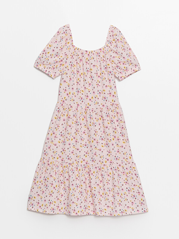 LCW Kids Square Collar Floral Short Sleeve Girls' Dress