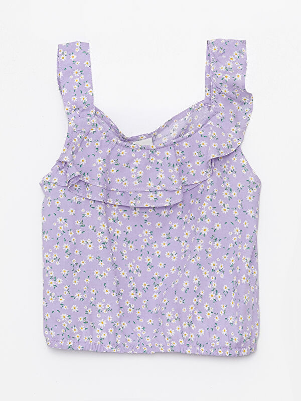 LCW Kids Square Collar Floral Girls' Crop Blouse