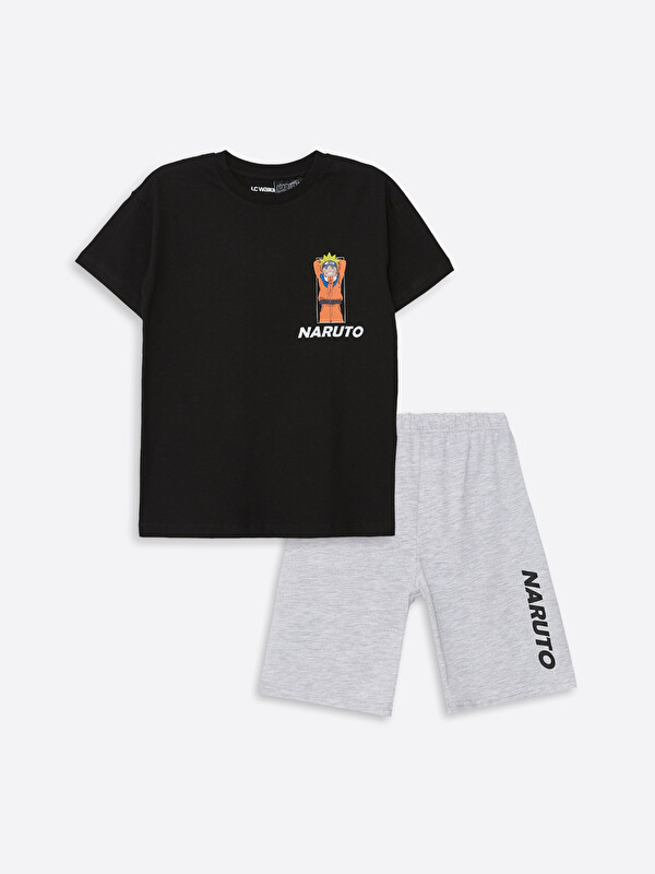 LCW Kids Set de pijamale scurte pentru Băieți imprimat Naruto cu guler rotund