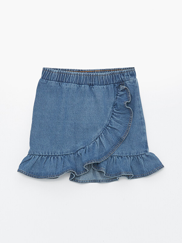 LCW Kids Beli Lastikli Kız Çocuk Jean Şort Etek