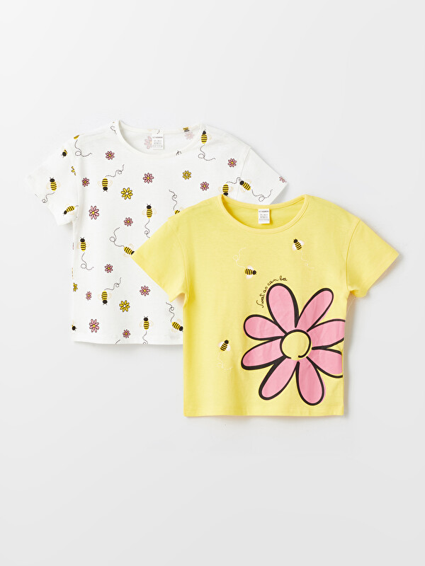 LCW Kids Crew Neck Printed Baby Girls T-Shirt 2 Pack