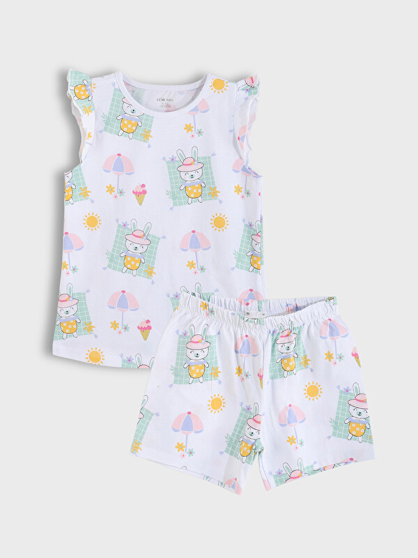LCW baby Пижамный комплект с шортами с круглым вырезом и принтом для малышек девочек