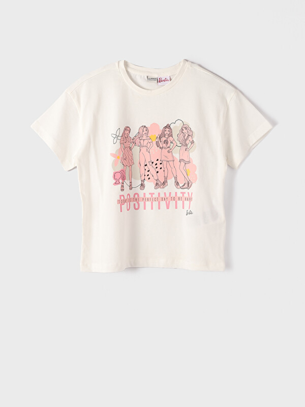 LCW Kids Crew Neck Barbie Printed Short Sleeve Girls' T-Shirt
